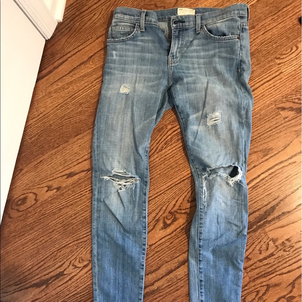 Current/Elliott Skinny Light Wash Ripped Jeans - Picture 2 of 4
